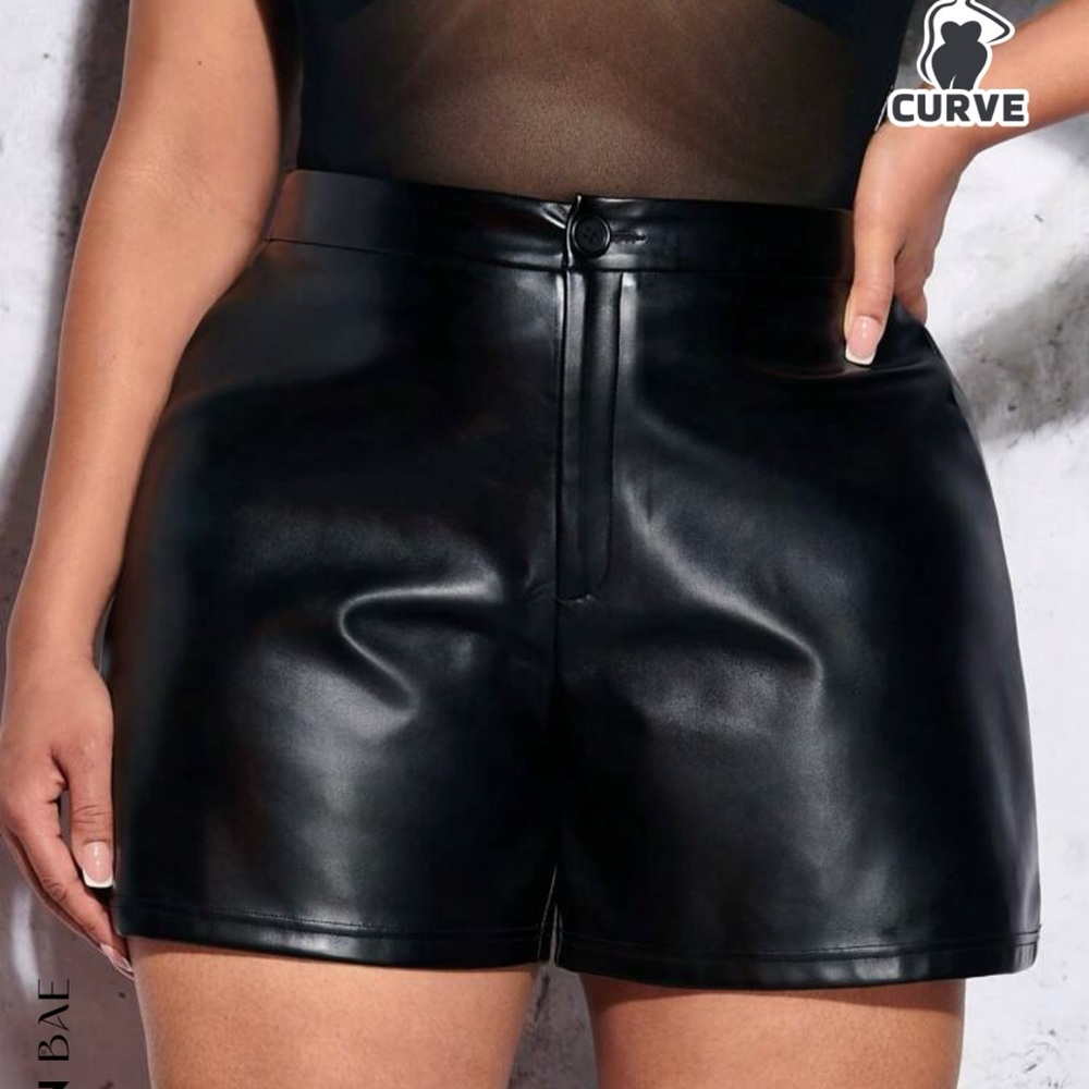 High waist PU leather shorts- plus